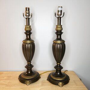 Vintage Pair Stiffel Hollywood Regency Brass Patinated Table Lamps 1950s MCM